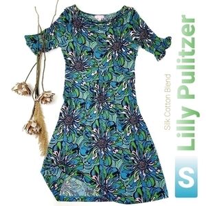 Lilly Pulitzer Blue Pink Floral Cowl Neck Dress Size S